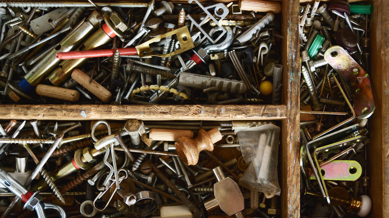 messy hardware drawer