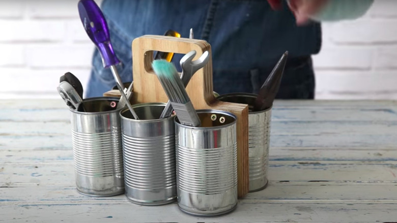 tin can caddy with tools