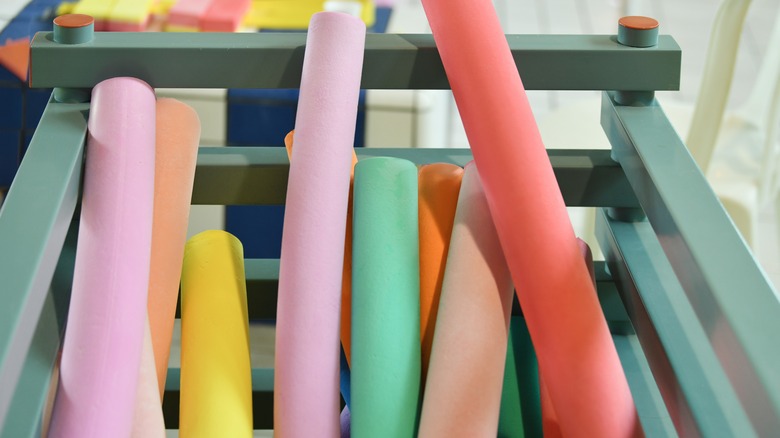 A collection of colorful pool noodles