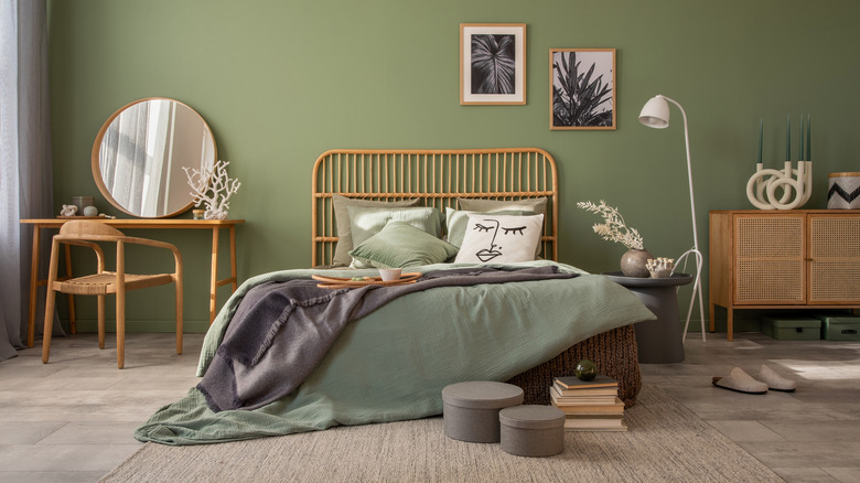 Chic sage green bedroom 