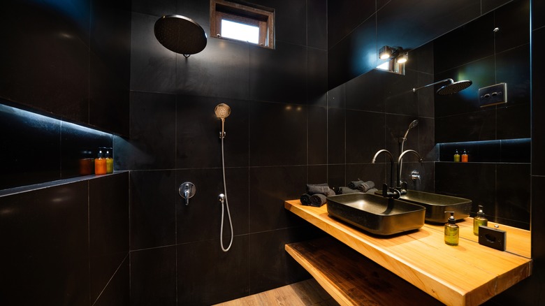 dark and sleek bathroom 