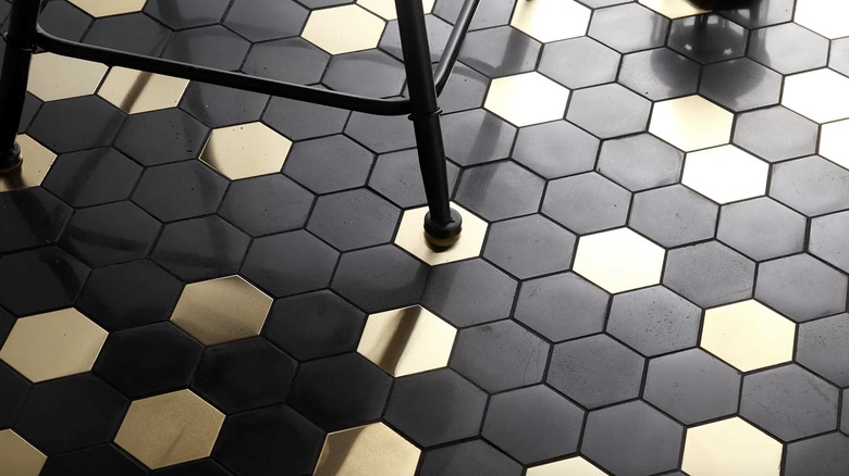 hexagon black and gold  flooring