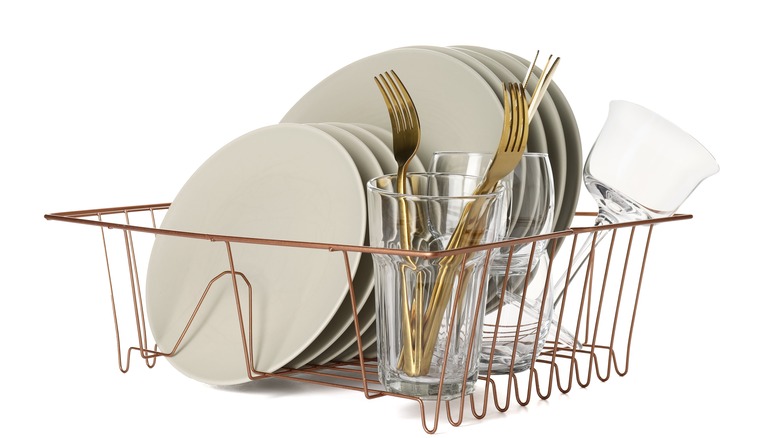 Dishes on drying rack