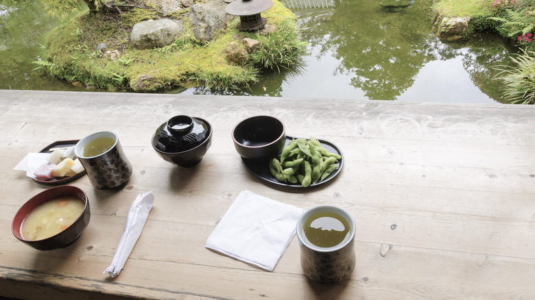 Japanese tea in zen garden