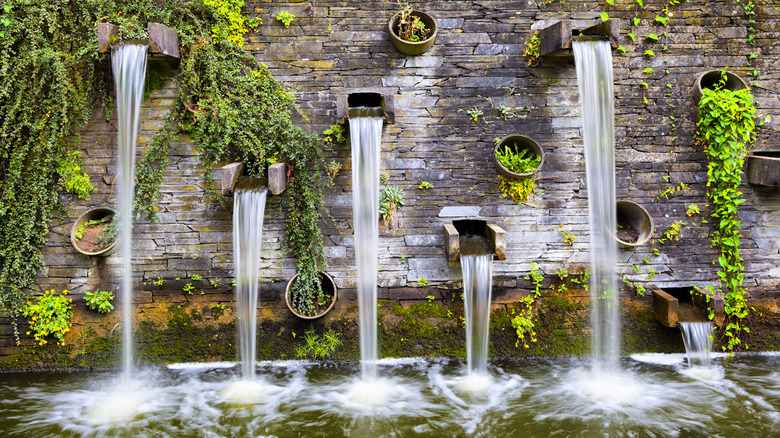 Creative waterfall in zen garden