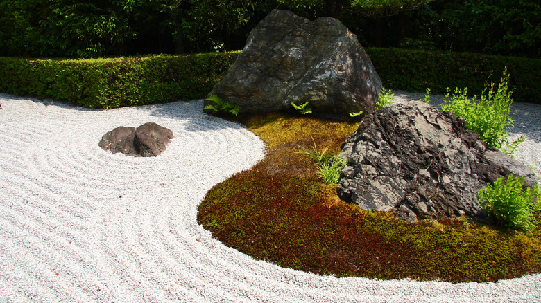 Raked gravel in zen garden