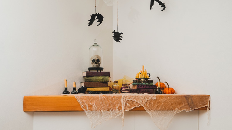 Open shelf Halloween decorations 