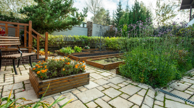 stone around garden beds