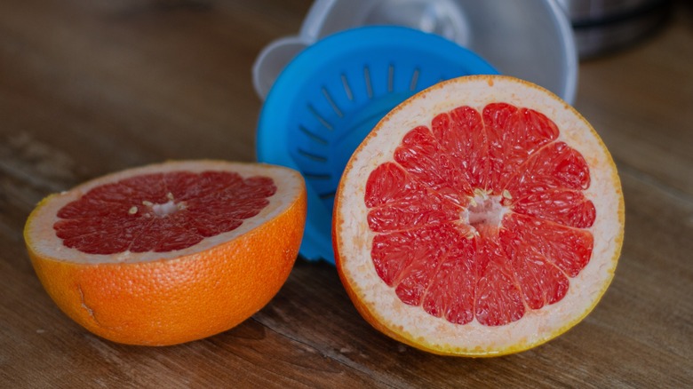 sliced grapefruit on counter