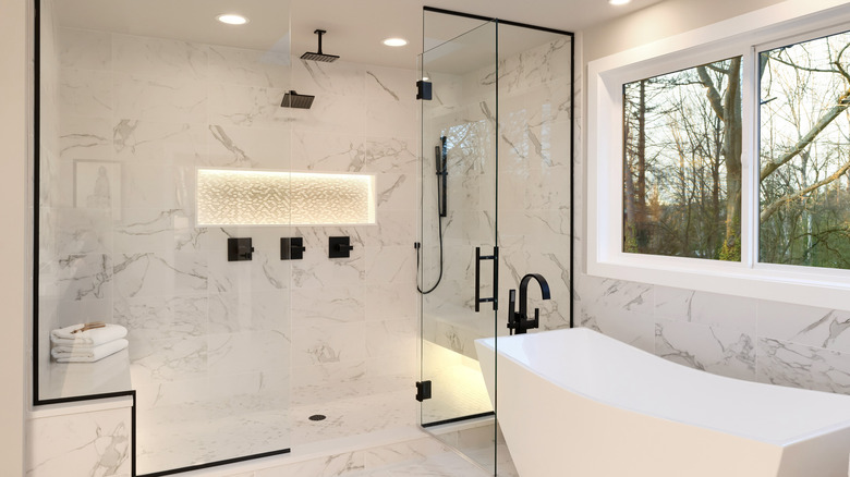 Modern shower with black outline