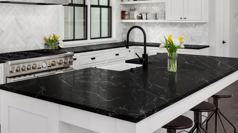 Painted black marbled countertop
