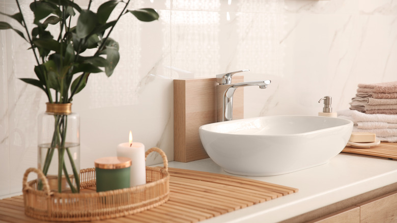 Bathroom counter with candles