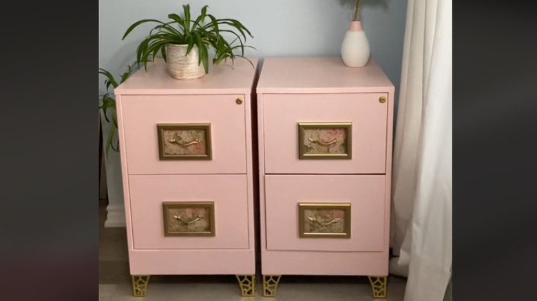 Pink and gold decorated filing cabinets