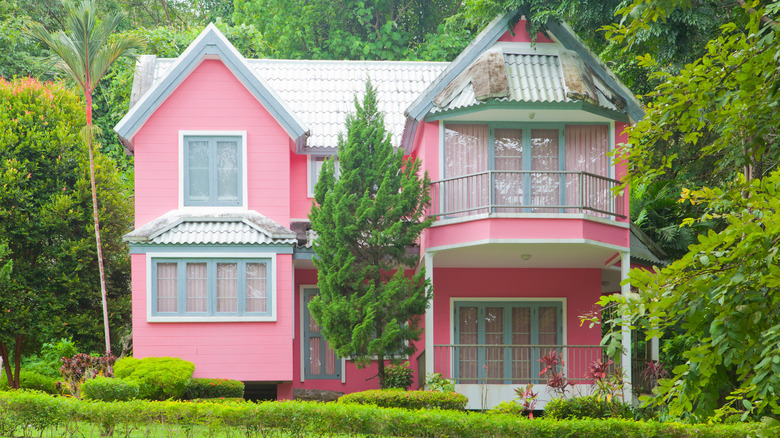 Bright pink Victorian home