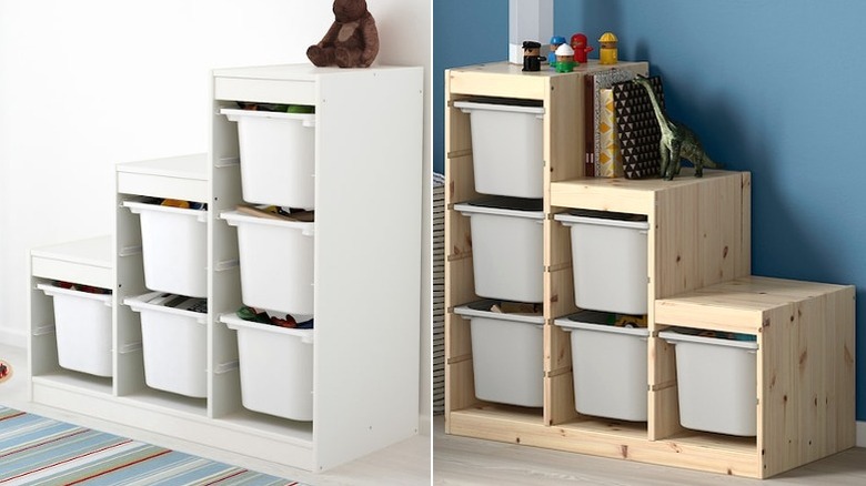 pine and white particleboard TROFAST options side by side