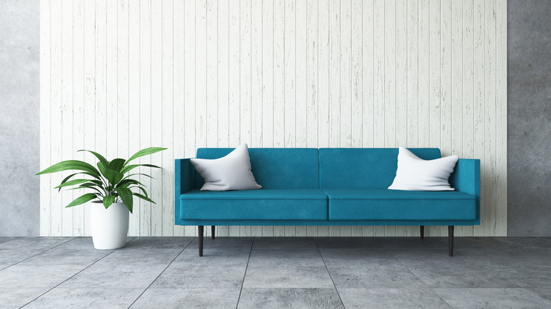 blue couch in a room