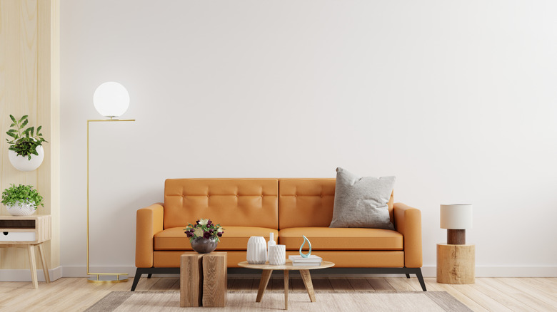 orange living room couch