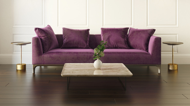 violet couch in a room