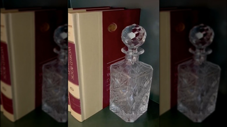 decanter bookend on shelf