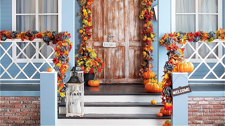 glossy pumpkin front door display