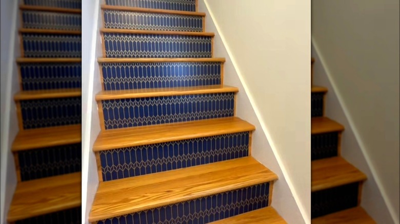 wallpapered stair risers