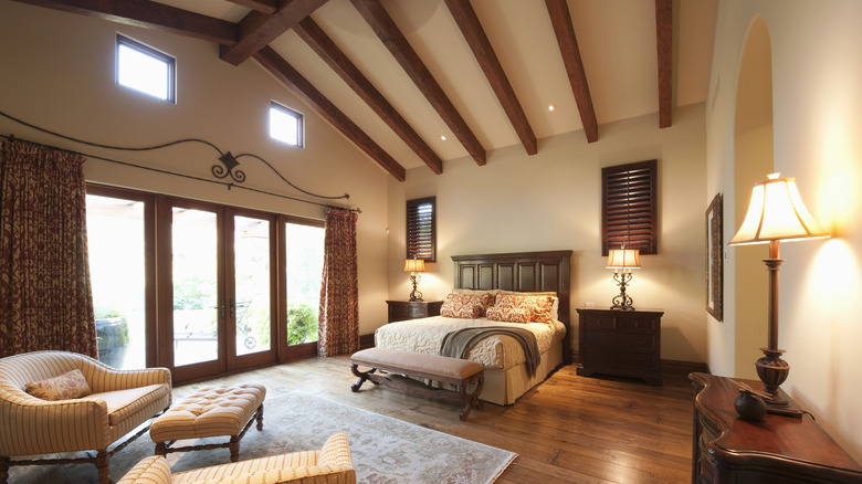 high ceilings with beams