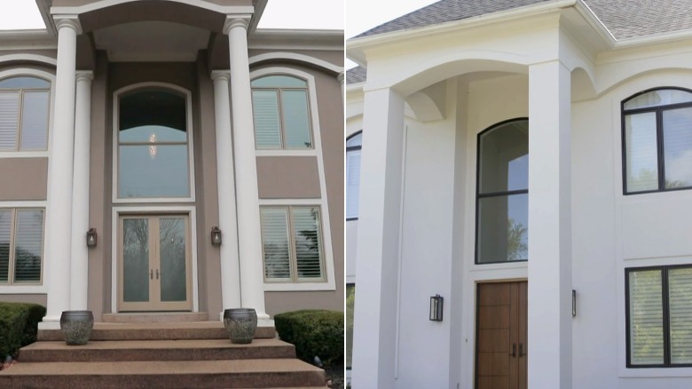 Front door with pillars