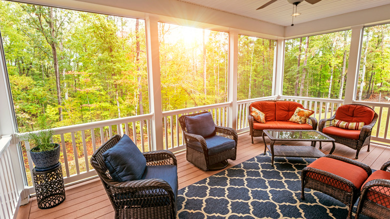 rug on enclosed porch