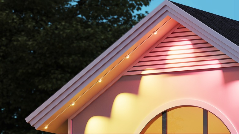 pink and white lights under roof