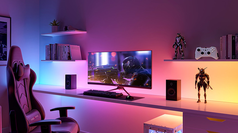 LED-light strip lit gaming room