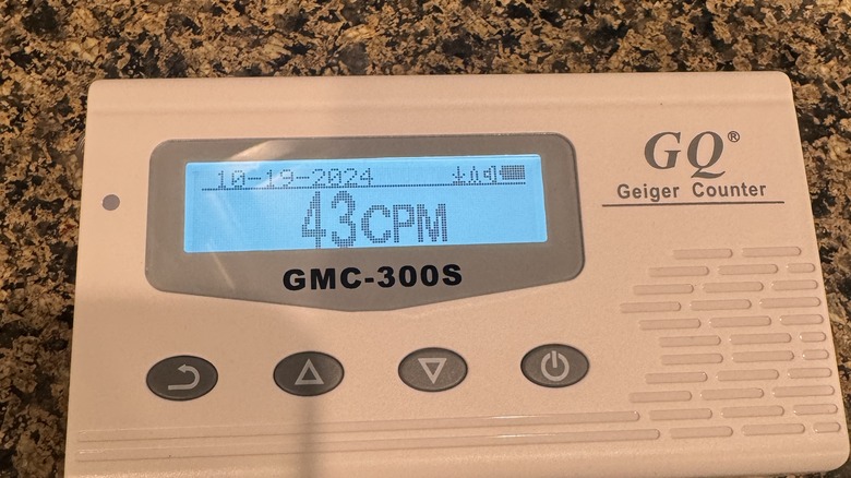 Geiger counter on top of a granite countertop