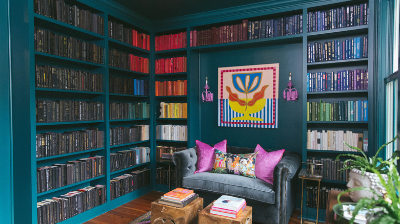 home library with color-organized books