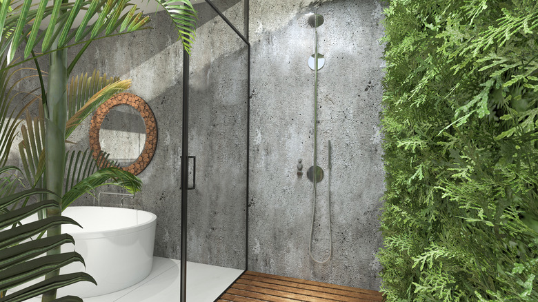 Outdoor shower with plants