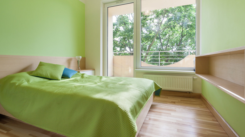 Bedroom painted bright green