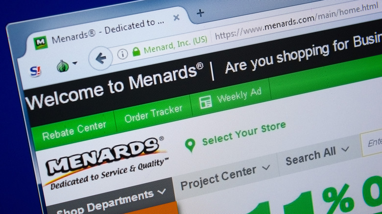 Close up of Menards website