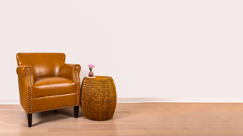 bamboo side table with brown chair