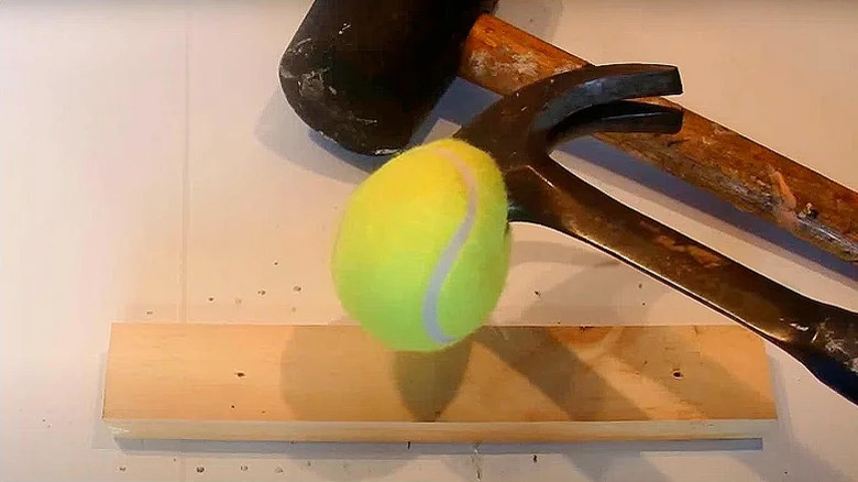 tennis ball on hammer head