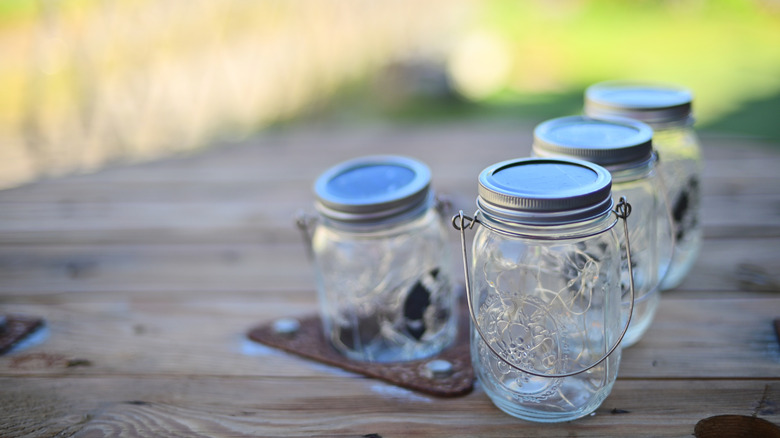 Mason jars on outdoor table