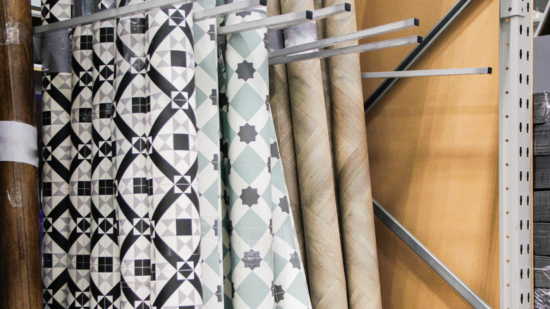 Linoleum rolls in store