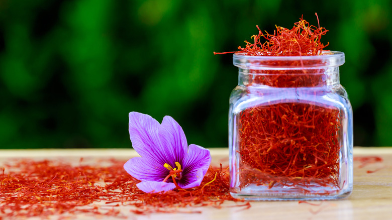 Harvested saffron in jar