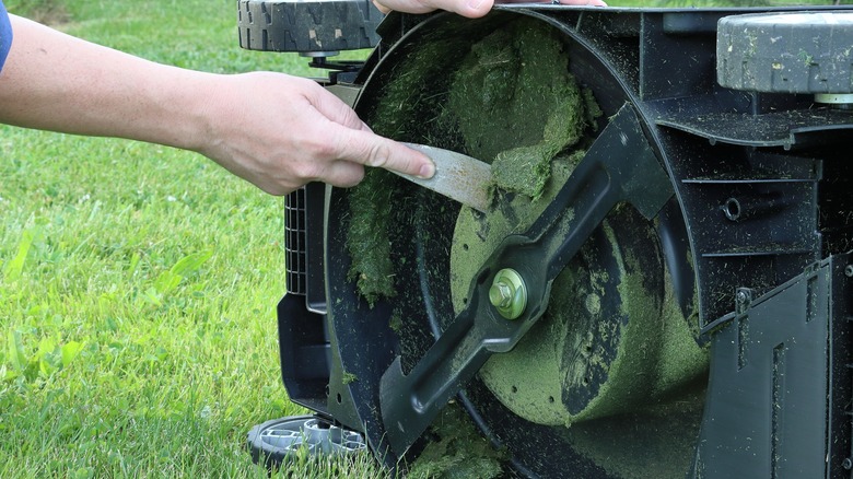 cleaning lawn mower blades