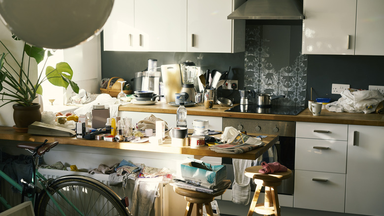 cluttered galley kitchen