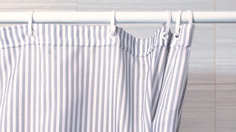 gray and white striped shower curtain
