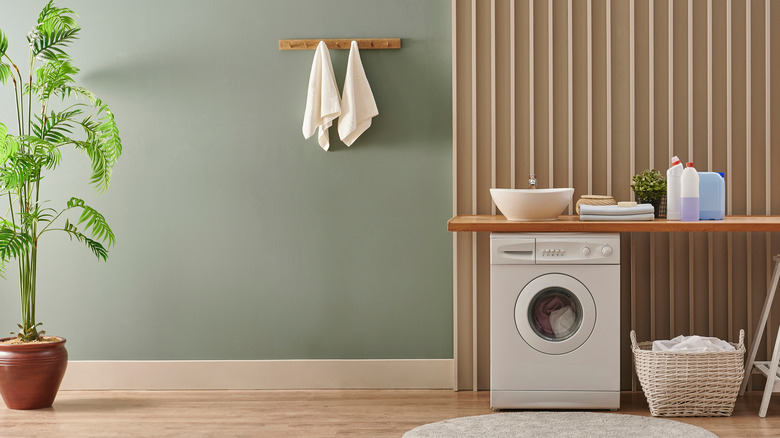 Towel hanger in laundry room