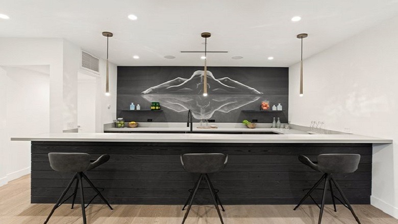 kitchen area with gold accents