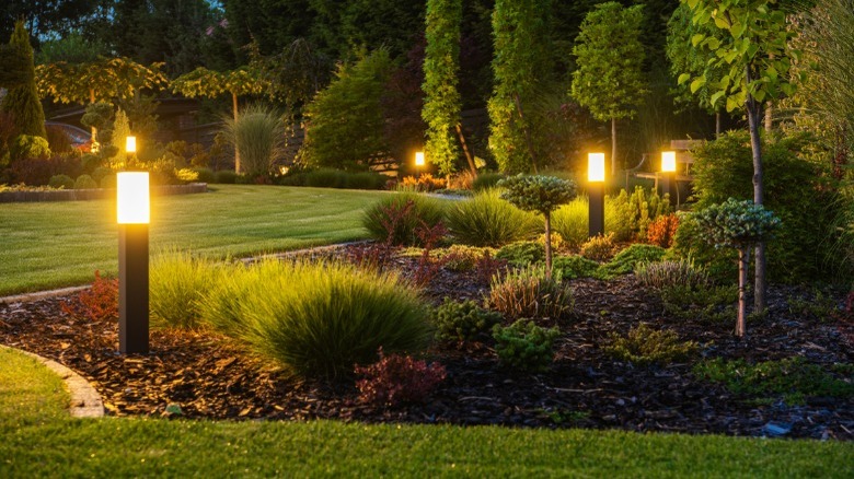 Landscape lighting beautiful yard evening 