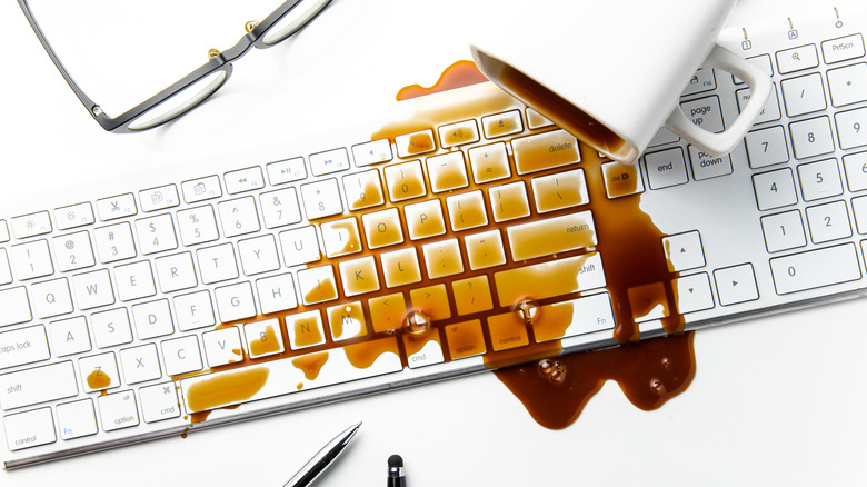 Spilled coffee on keyboard 