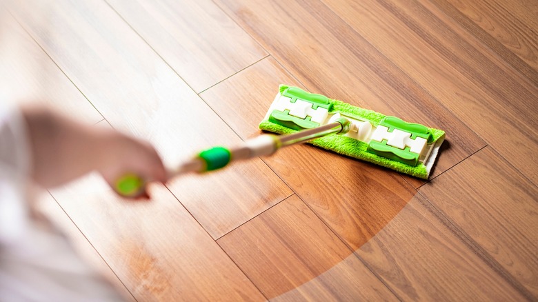 Dry mopping wood floors