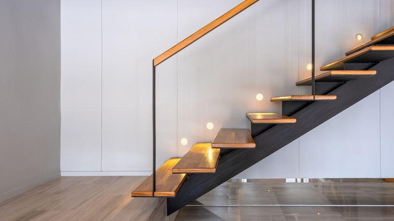 sleek staircase with artificial lights