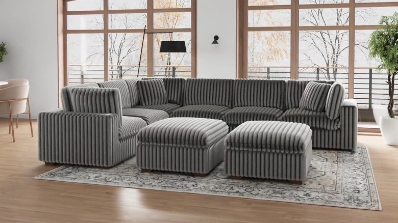 Modular grey couch in a living room